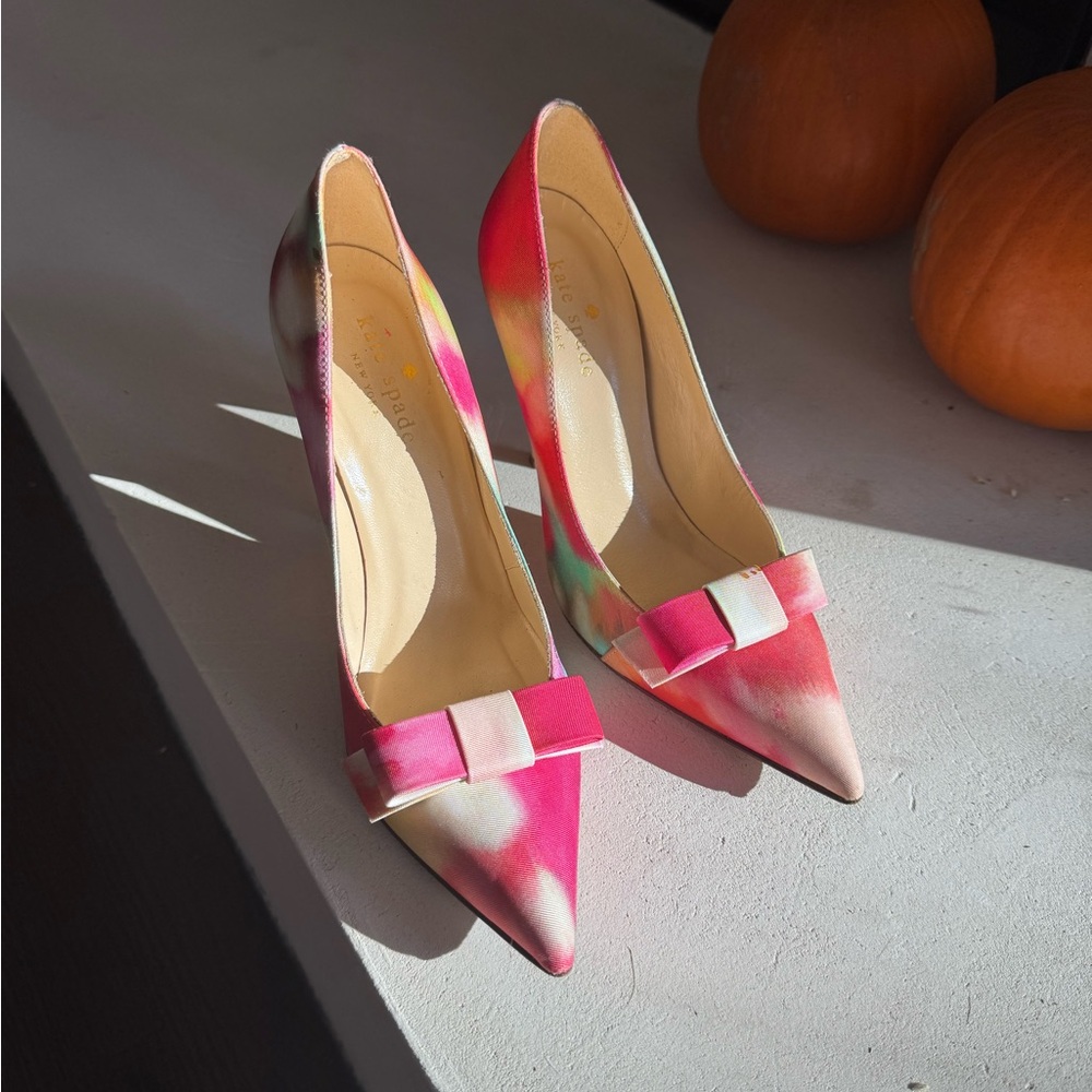 💝Kate spade bow printed floral fabric pumps💝
